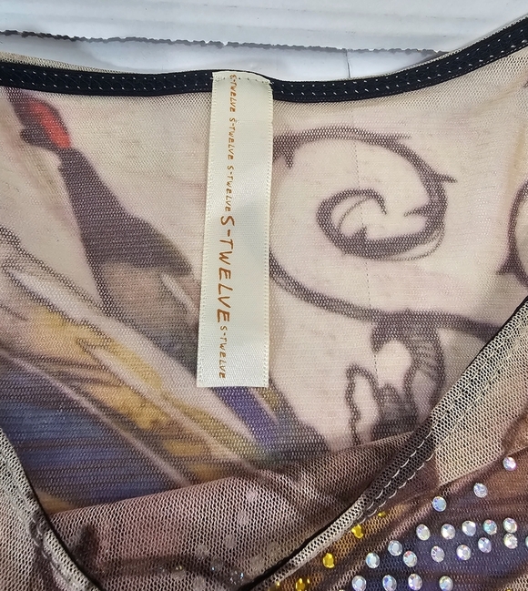 S-Twelve Artistic Long Sleeve Top with Bird Design - Picture 6 of 7